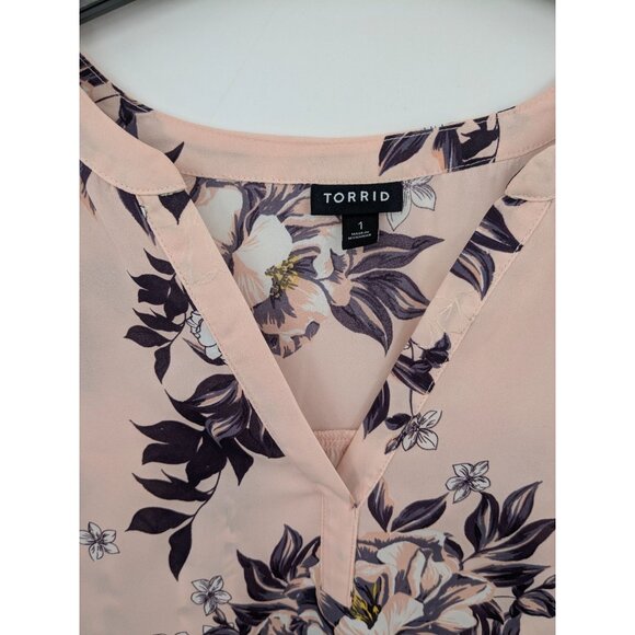Torrid Floral Henley Top Women Size 1X Chiffon Feminine Office Hi Low Cottage - Picture 8 of 13